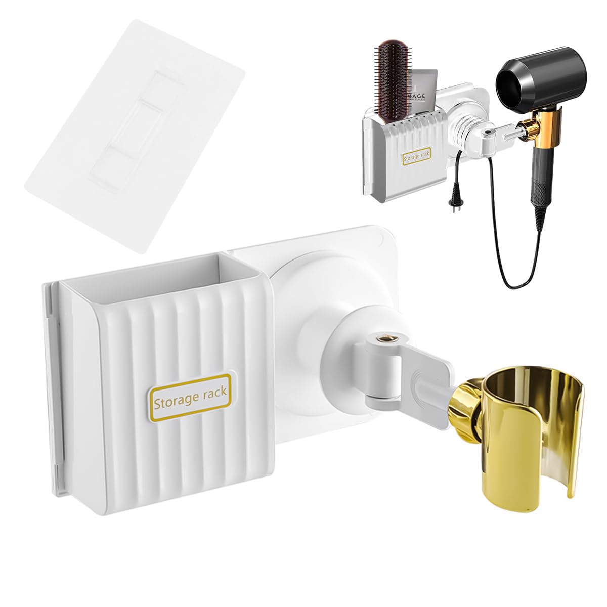HASTHIP Hair Dryer Holder, Blow Dryer Hanger Wall Mount with Storage Box, Rotatable Hair Drying Helper with Cord Organizer, Self Adhesive Hair Tool Organizer Storage Blow Dryer Holder HASTHIP Hair Dryer Holder, Blow Dryer Hanger Wall Mount with Storage Box, Rotatable Hair Drying Helper with Cord Organizer, Self Adhesive Hair Tool Organizer Storage Blow Dryer Holder
